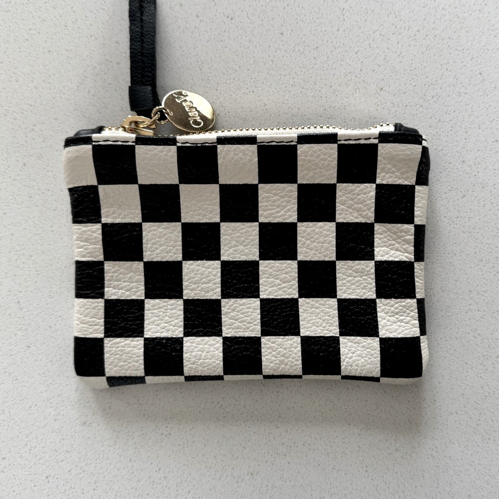 Clare V. Checker Coin Clutch Black and White Checker Leather NWT